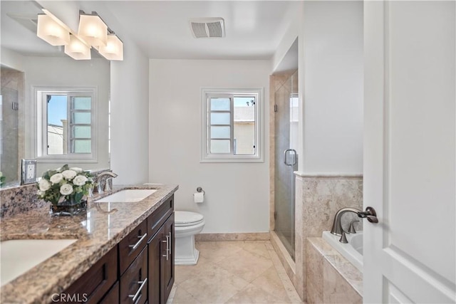 1128 Huntington Dr Unit C, South Pasadena, CA 91030 - bathroom with a bath, a shower stall, double vanity, and plenty of natural light