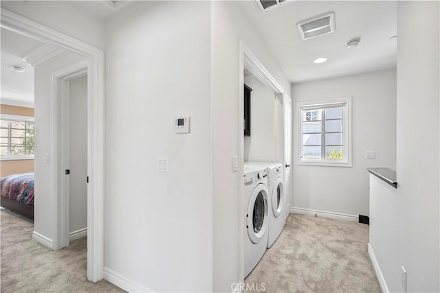 1128 Huntington Dr Unit C, South Pasadena, CA 91030 - laundry room featuring independent washer and dryer, light carpet, and cabinet space