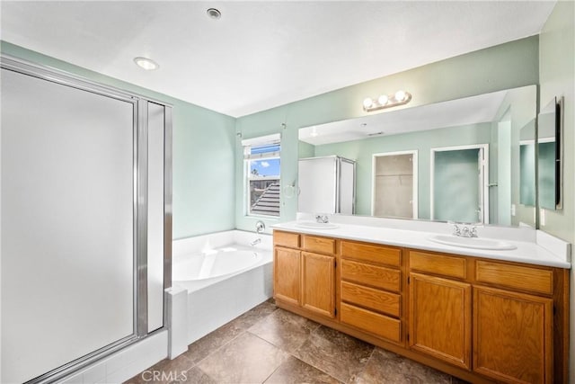 15353 Isabel Ln, Fontana, CA 92336 - bathroom with a shower stall, a bath, and double vanity