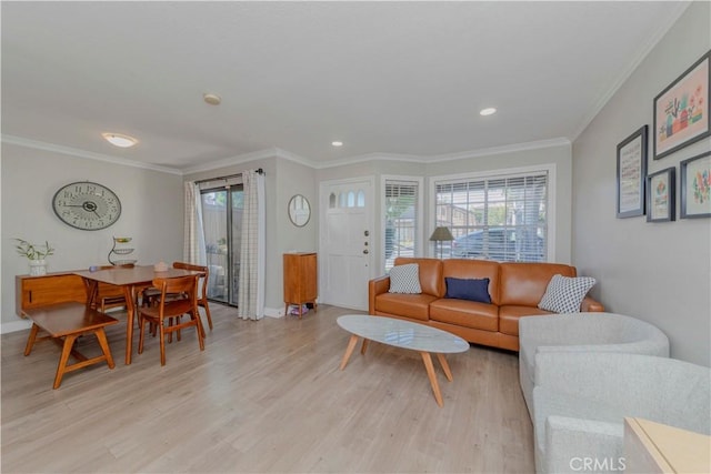 2323 S Cutty Way Unit 58, Anaheim, CA 92802 - living room with light wood-type flooring, crown molding, and recessed lighting