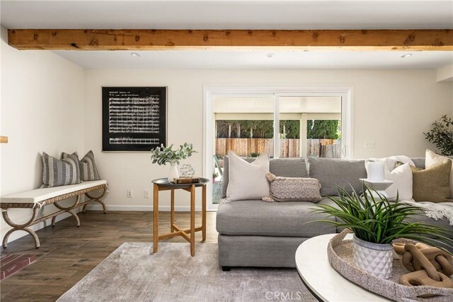 17542 Rainier Dr, North Tustin, CA 92705 - living room with beamed ceiling and wood finished floors