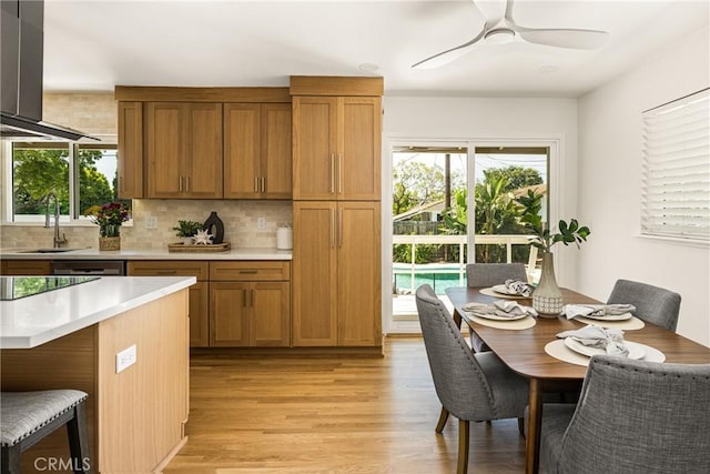 17542 Rainier Dr, North Tustin, CA 92705 - dining space featuring light wood-style flooring and ceiling fan