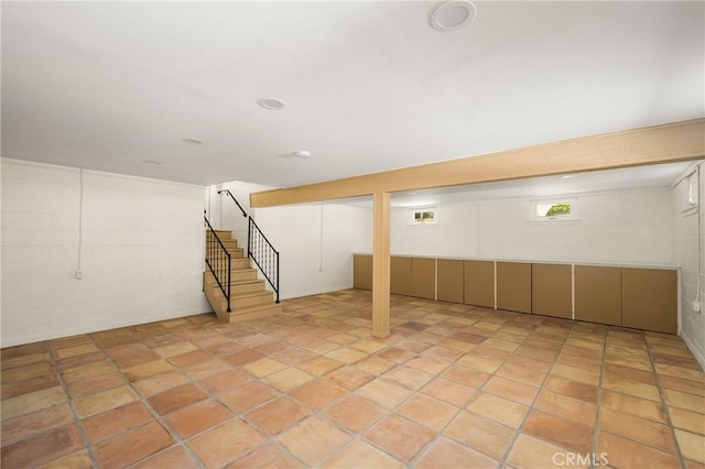 17542 Rainier Dr, North Tustin, CA 92705 - basement featuring stairway and concrete block wall