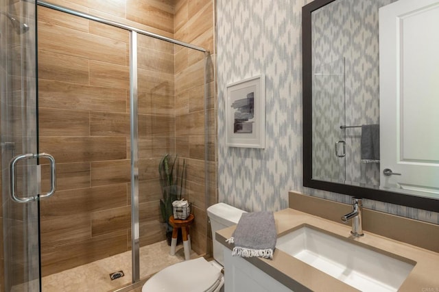744 Adelaide Cir, Encinitas, CA 92024 - full bathroom with wallpapered walls, vanity, and a shower stall