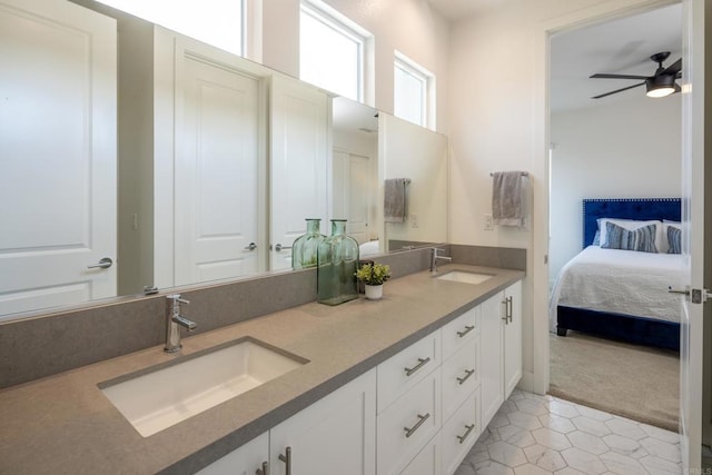 744 Adelaide Cir, Encinitas, CA 92024 - ensuite bathroom with double vanity, a ceiling fan, and tile patterned flooring
