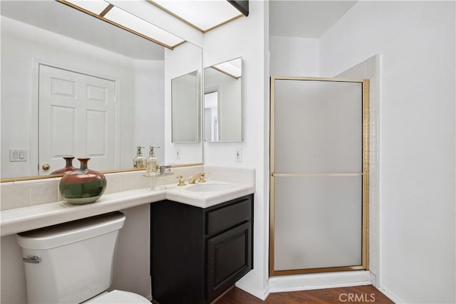 8042 Masefield Ct, West Hills, CA 91304 - full bathroom with a stall shower, vanity, and wood finished floors