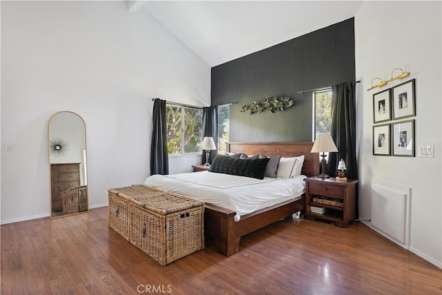 8042 Masefield Ct, West Hills, CA 91304 - bedroom featuring high vaulted ceiling, wood finished floors, and beam ceiling