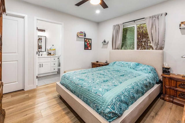 1254 13th St, Imperial Beach, CA 91932 - bedroom featuring light wood finished floors, connected bathroom, recessed lighting, and a ceiling fan
