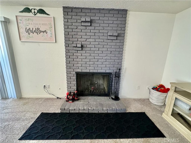 1602 W Dorothea Ave W, Visalia, CA 93277 - detailed view of carpet, a fireplace, and a textured ceiling