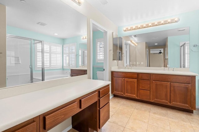 1789 Perrin Pl, Chula Vista, CA 91913 - full bath with double vanity, a shower stall, a bath, and a ceiling fan