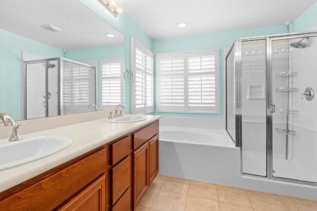 1789 Perrin Pl, Chula Vista, CA 91913 - full bath featuring a stall shower, a bath, double vanity, and tile patterned flooring