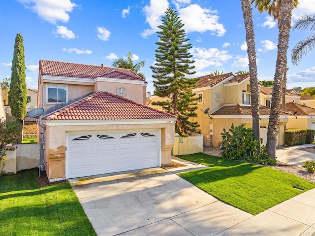 5149 Maplewood Cir, Oceanside, CA 92056 - mediterranean / spanish-style house with stucco siding, concrete driveway, and a tiled roof