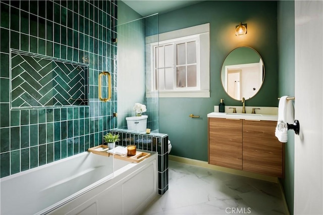 1030 Echo Park Ave, Los Angeles, CA 90026 - full bath with a bath, marble look tile flooring, vanity, and a shower