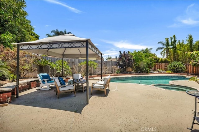 1358 Oakhurst Ct, Camarillo, CA 93010 - view of pool with a gazebo, a patio area, a fenced backyard, and a pool with connected hot tub
