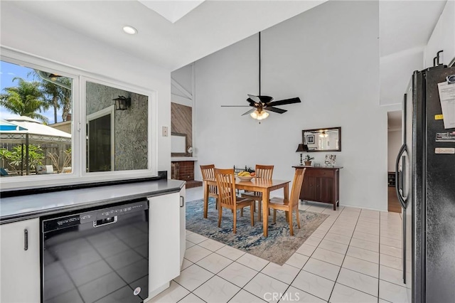 1358 Oakhurst Ct, Camarillo, CA 93010 - dining area featuring light tile patterned flooring, a ceiling fan, and recessed lighting