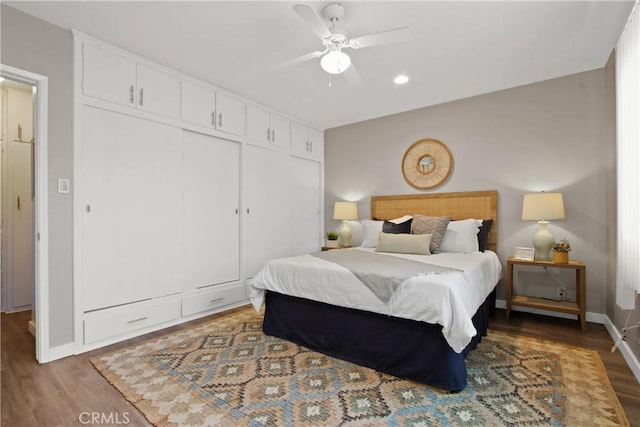 1327 E Appleton St Unit 1, Long Beach, CA 90802 - bedroom with wood finished floors, a closet, recessed lighting, and a ceiling fan