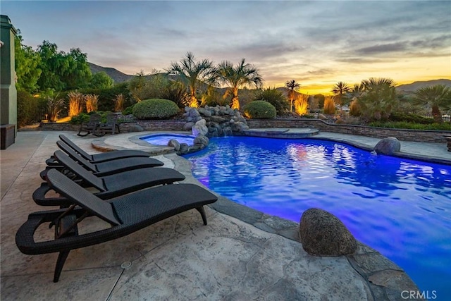 32175 Cedarcroft Rd, Acton, CA 93510 - pool at dusk with a pool with connected hot tub and a patio area