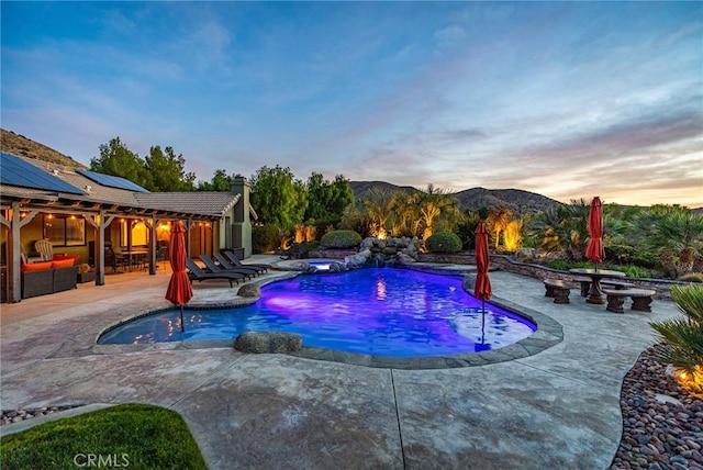 32175 Cedarcroft Rd, Acton, CA 93510 - outdoor pool with a patio area, a mountain view, and an outdoor hangout area