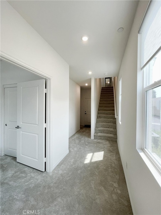 3700 Verdana Cir, La Verne, CA 91750 - hallway with carpet, healthy amount of natural light, stairs, and recessed lighting