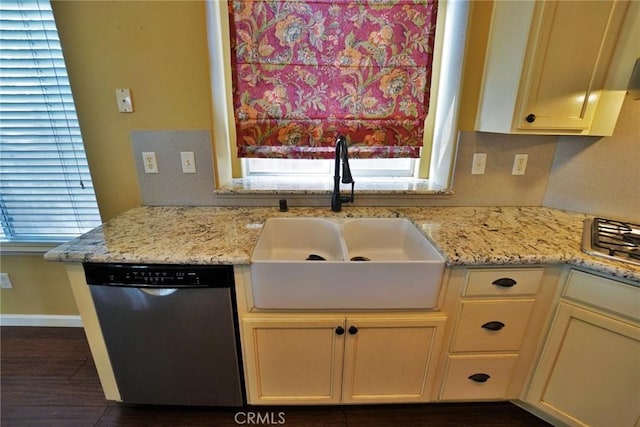 845 E Redwood Cir, Hanford, CA 93230 - kitchen featuring stainless steel dishwasher, light stone counters, and plenty of natural light