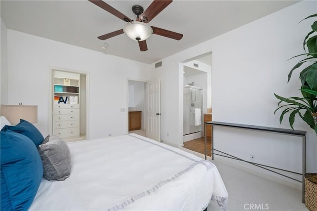 322 Dewdrop, Irvine, CA 92603 - carpeted bedroom featuring a ceiling fan and ensuite bathroom