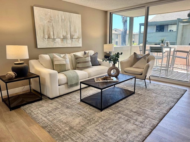 6182 Agee St Unit 193, San Diego, CA 92122 - living room featuring wood finished floors, floor to ceiling windows, and a textured ceiling
