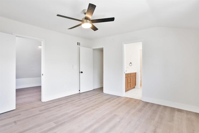 286 E Mission Rd, Corona, CA 92879 - unfurnished bedroom with light wood-type flooring, ensuite bathroom, and ceiling fan
