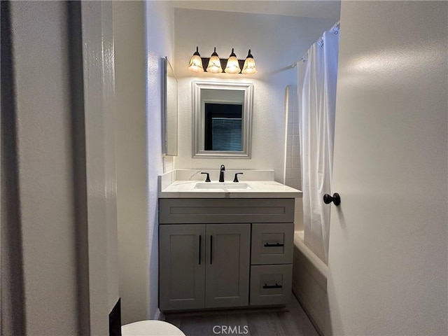 132 Sandpiper Ln, Aliso Viejo, CA 92656 - bathroom featuring vanity and shower / tub combo with curtain