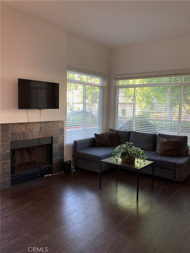 132 Sandpiper Ln, Aliso Viejo, CA 92656 - living area featuring a tile fireplace and wood finished floors