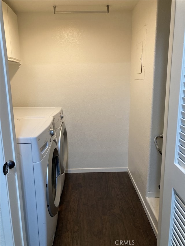 132 Sandpiper Ln, Aliso Viejo, CA 92656 - laundry area featuring washer and dryer and dark wood finished floors