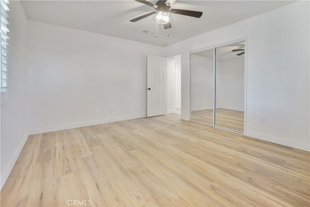 8283 Cornwall Ave, Rancho Cucamonga, CA 91739 - unfurnished bedroom featuring light wood-type flooring, a closet, and ceiling fan