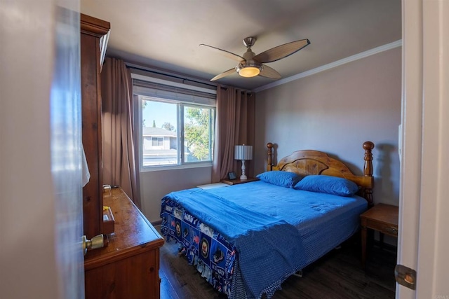 3833 Via Del Bardo, San Ysidro, CA 92173 - bedroom featuring wood finished floors, ornamental molding, and ceiling fan
