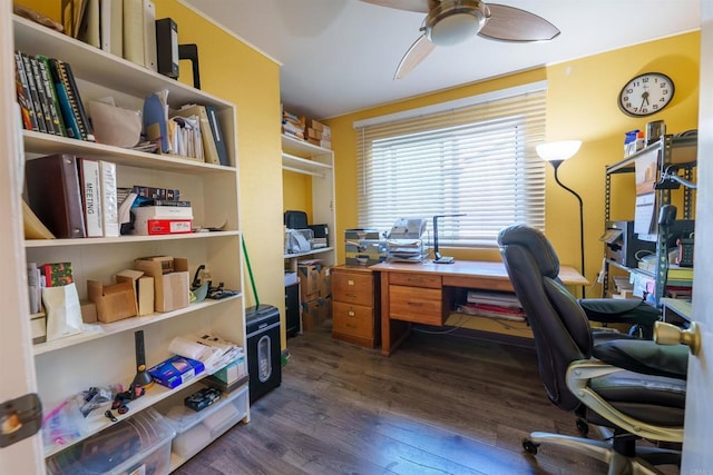 3833 Via Del Bardo, San Ysidro, CA 92173 - home office featuring dark wood finished floors and a ceiling fan