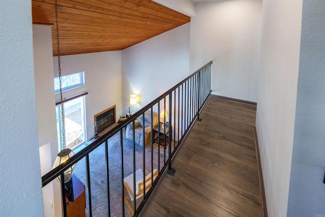 3833 Via Del Bardo, San Ysidro, CA 92173 - hall with wooden ceiling, wood finished floors, a chandelier, and vaulted ceiling