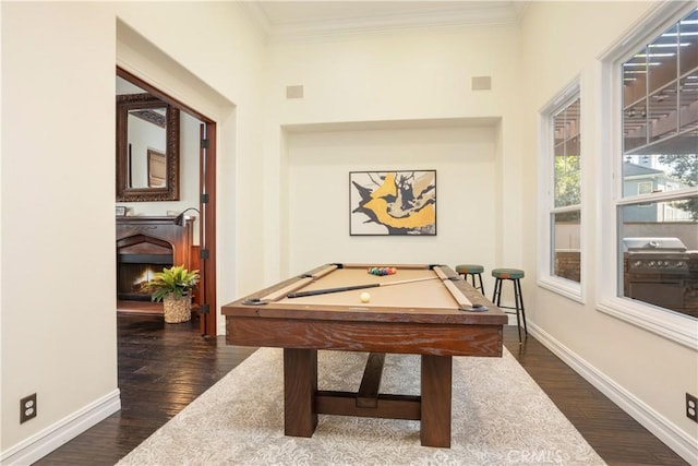 25 Thalia St, Ladera Ranch, CA 92694 - rec room with ornamental molding, billiards, and dark wood finished floors