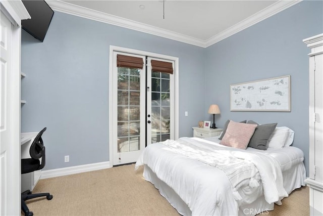 25 Thalia St, Ladera Ranch, CA 92694 - carpeted bedroom featuring access to exterior, crown molding, a desk, and french doors