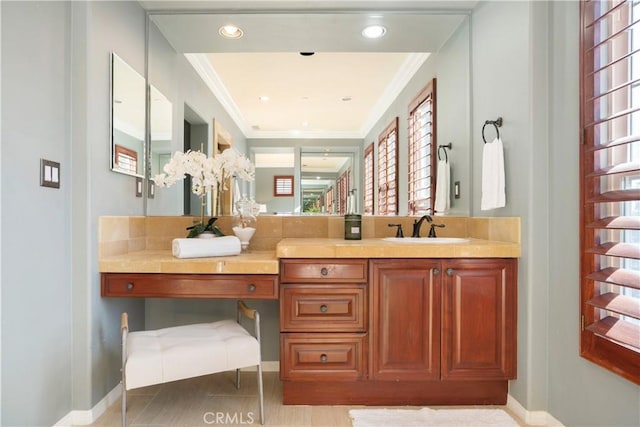 25 Thalia St, Ladera Ranch, CA 92694 - bathroom with ornamental molding and vanity