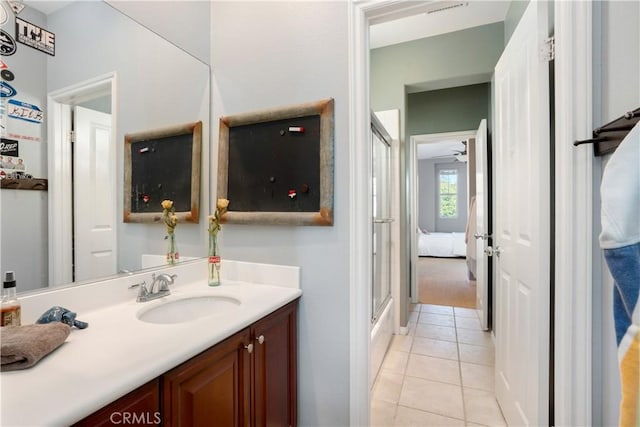 25 Thalia St, Ladera Ranch, CA 92694 - ensuite bathroom featuring a shower with door, vanity, and tile patterned floors