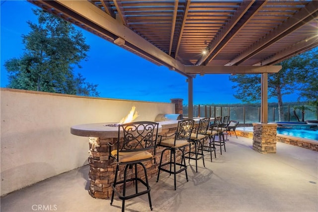 25 Thalia St, Ladera Ranch, CA 92694 - fenced backyard with a patio, a hot tub, a pergola, and an outdoor fire pit