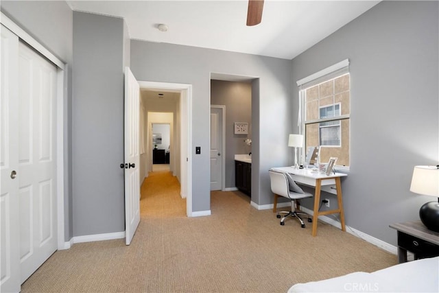25 Thalia St, Ladera Ranch, CA 92694 - bedroom with light carpet, a desk, a closet, and ceiling fan