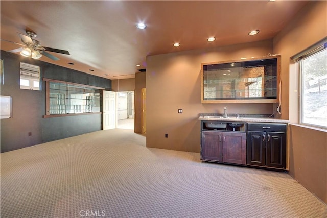 6305 Portola Rd, Atascadero, CA 93422 - bar area featuring light carpet, ceiling fan, and recessed lighting