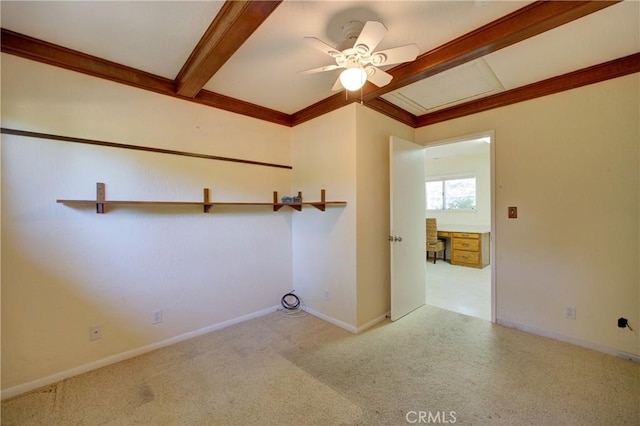 6305 Portola Rd, Atascadero, CA 93422 - unfurnished room featuring ceiling fan, beam ceiling, and crown molding