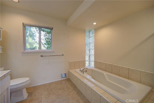 6305 Portola Rd, Atascadero, CA 93422 - full bathroom featuring vanity, a bath, tile patterned floors, and recessed lighting