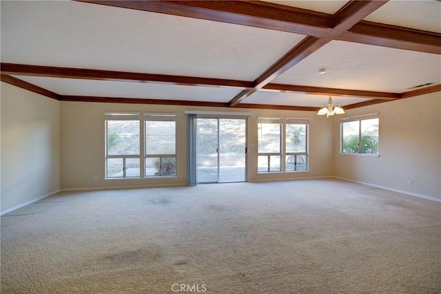 6305 Portola Rd, Atascadero, CA 93422 - spare room with beam ceiling, a chandelier, and carpet