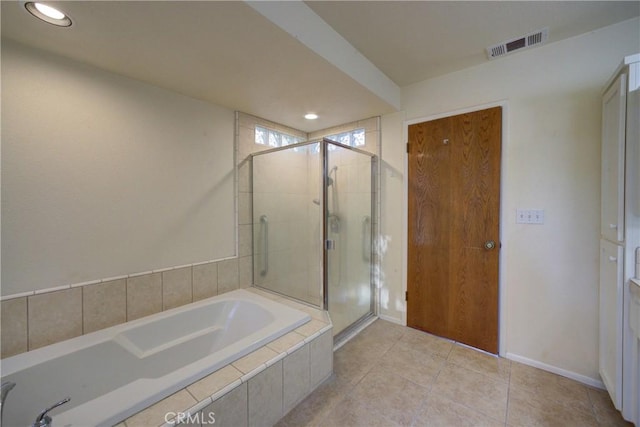 6305 Portola Rd, Atascadero, CA 93422 - bathroom with a garden tub, a stall shower, recessed lighting, and tile patterned flooring