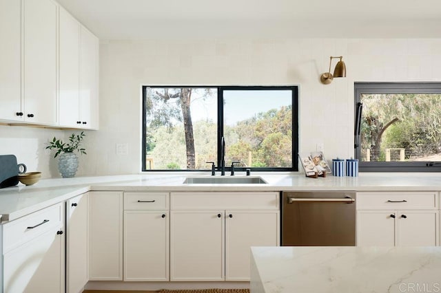 2025 Valley Rd, Oceanside, CA 92056 - kitchen with dishwasher, white cabinets, and light stone counters