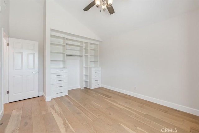 9 Phillips Cir, Laguna Niguel, CA 92677 - unfurnished bedroom with vaulted ceiling, light wood finished floors, a closet, and a ceiling fan