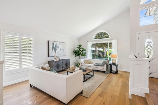 9 Phillips Cir, Laguna Niguel, CA 92677 - living room featuring light wood-type flooring and high vaulted ceiling