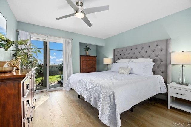 183 Mangano Cir, Encinitas, CA 92024 - bedroom with light wood-style flooring, access to exterior, and a ceiling fan