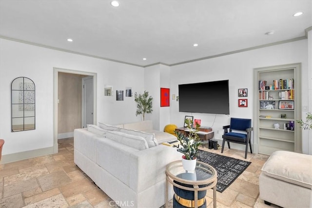 315 W 3rd St Unit 301, Long Beach, CA 90802 - living area featuring stone tile flooring, recessed lighting, and ornamental molding
